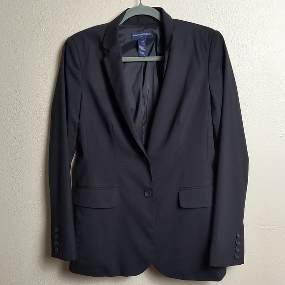 Banana Republic Black Blazer Wool Blend Suit Jacket Stretch Size 10 Office Caree - Picture 3 of 6